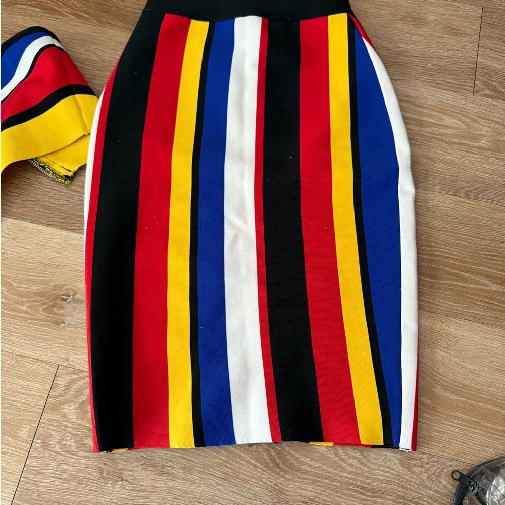 Fashion Nova Red and Yellow Pencil Skirt Set Casual Resort Wear - Picture 4 of 4